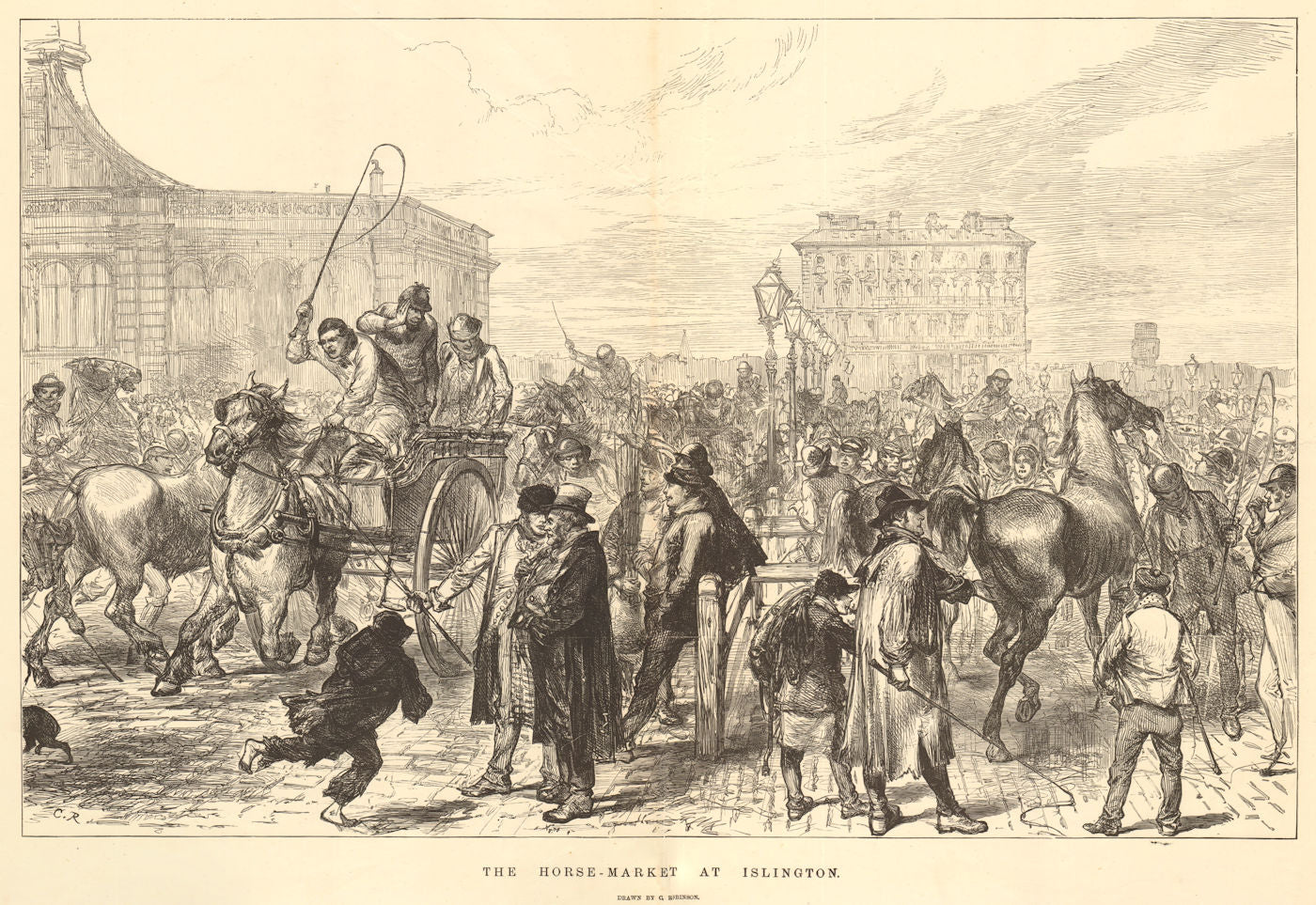 The horse-market at Islington. Drawn by C. Robinson. London 1874 old print